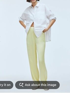 Madewell Satin Straight-Leg Pants in Pale Lemon